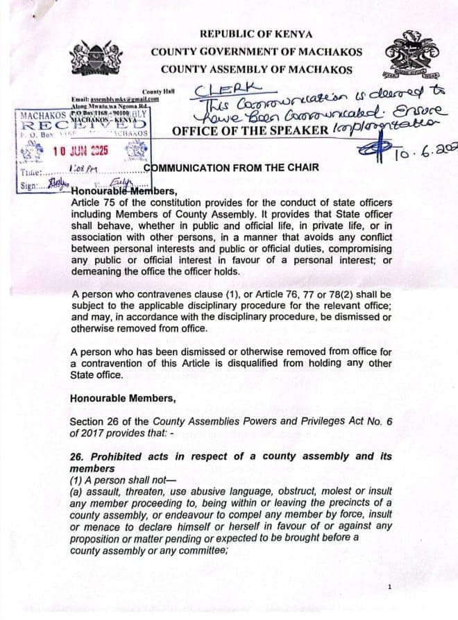 Kiusya Suspends Nzioka, 8 MCAs in Swift Purge